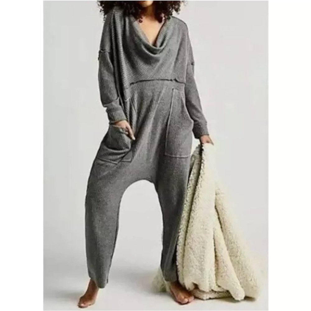 Free People Intimately Our Downtime Romper Jumpsuit Washed Black NWOT